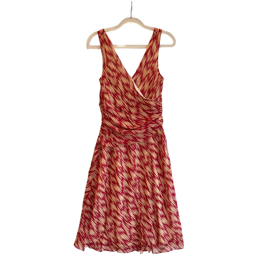 J.Crew Red Silk Midi Dress 12 Abstract Print Cocktail sleeveless v neck dress - Picture 5 of 6